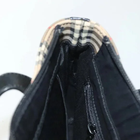 BURBERRY Nova Check Hand Bag Canvas Beige Gold Auth th6248